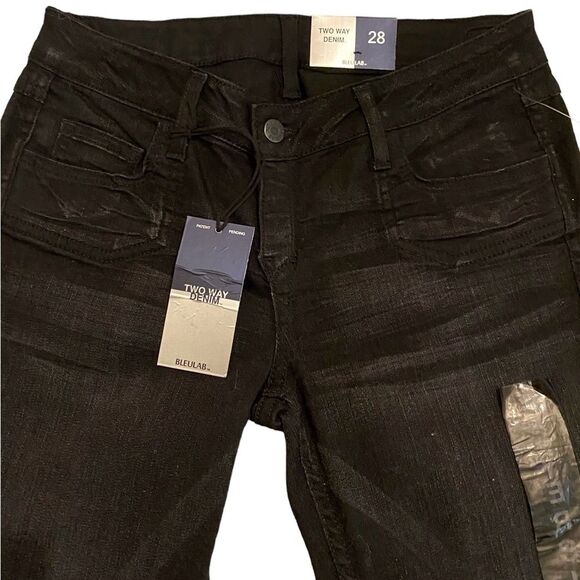 NWT SKINNY REVERSIBLE STRETCH BLACK | BLACK DISTRESSED BLEULAB MADE USA SIZE 28 - Picture 10 of 14